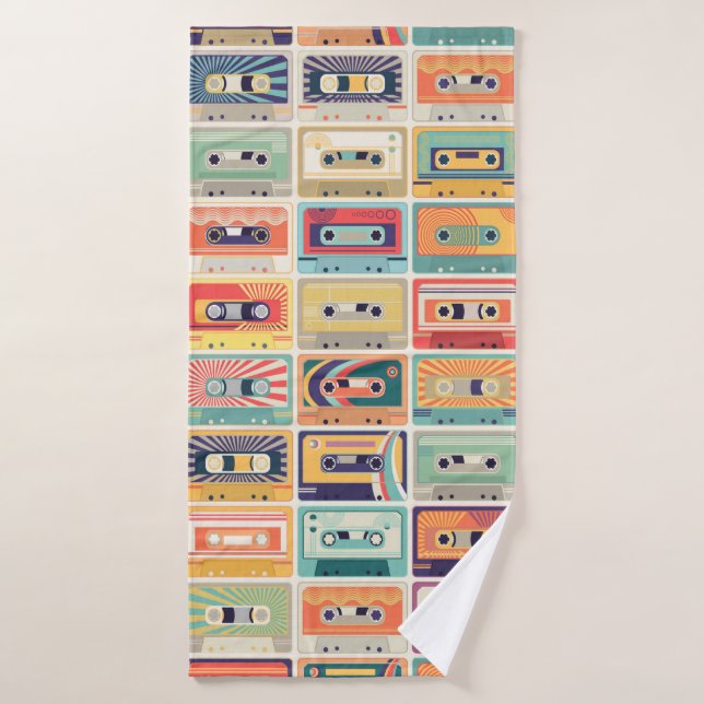 Motif sans couture avec cassettes audio dans un re (Serviette de bain)
