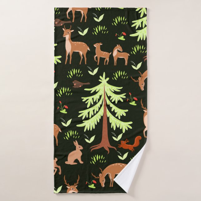 Motif sans couture avec cerfs dans la forêt. (Serviette de bain)