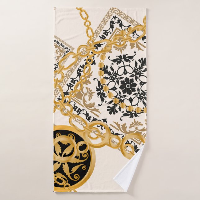 Motif sans couture avec chaînes or pierres précieu (Serviette de bain)