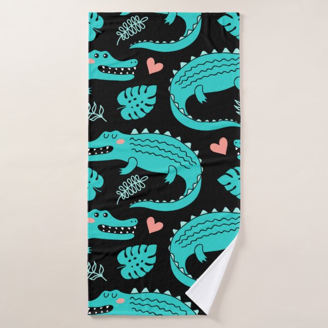 Motif sans couture avec de mignons crocodiles de d (Serviette de bain)