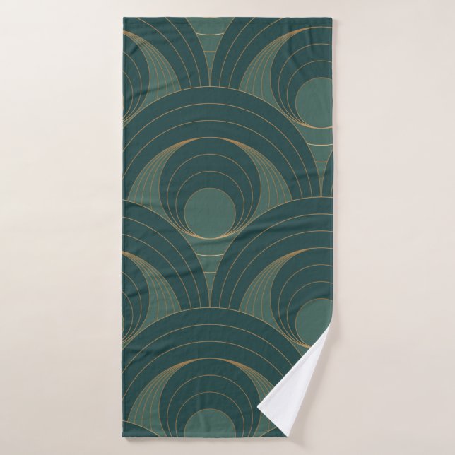 Motif sans couture avec des cercles dorés et verts (Serviette de bain)