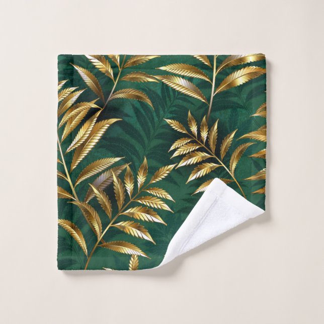 Motif sans couture avec des fougères dorées (Gant de toilette)
