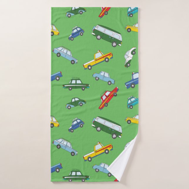 Motif sans couture avec des voitures à main retro (Serviette de bain)