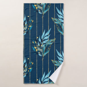 Motif sans couture avec feuilles bleus et rayures