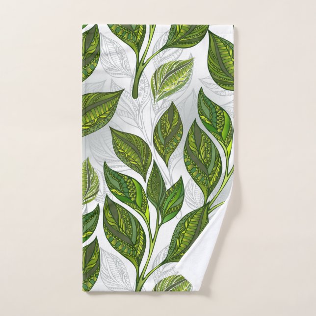 Motif sans couture avec Feuilles de thé vert (Serviette à main)