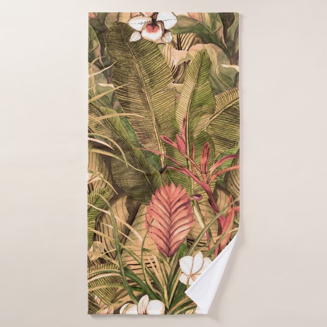 Motif sans couture avec feuilles tropicaux et fleu (Serviette de bain)