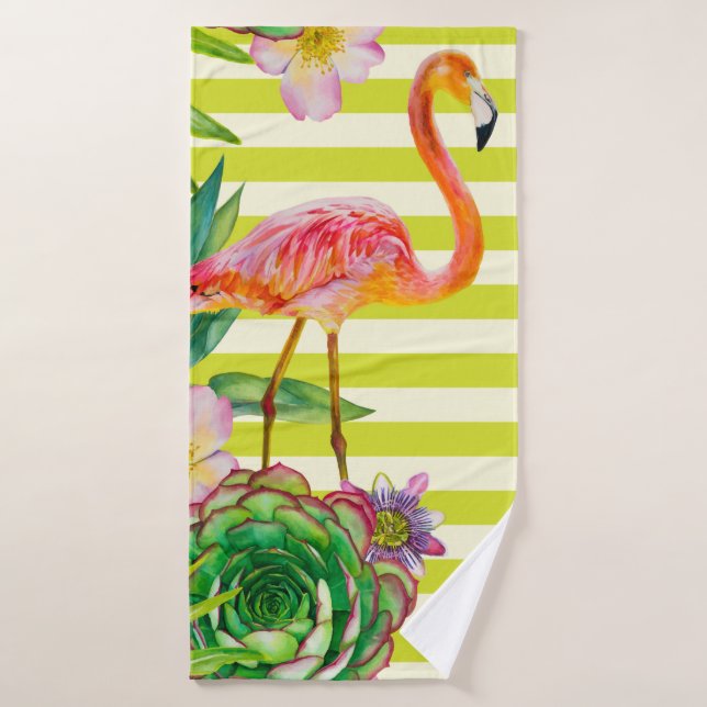  motif sans couture avec flamant rose et tr exotiq (Serviette de bain)