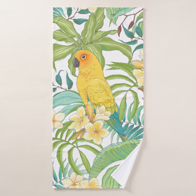 Motif sans couture avec fleurs Plumeria, feuilles  (Serviette de bain)