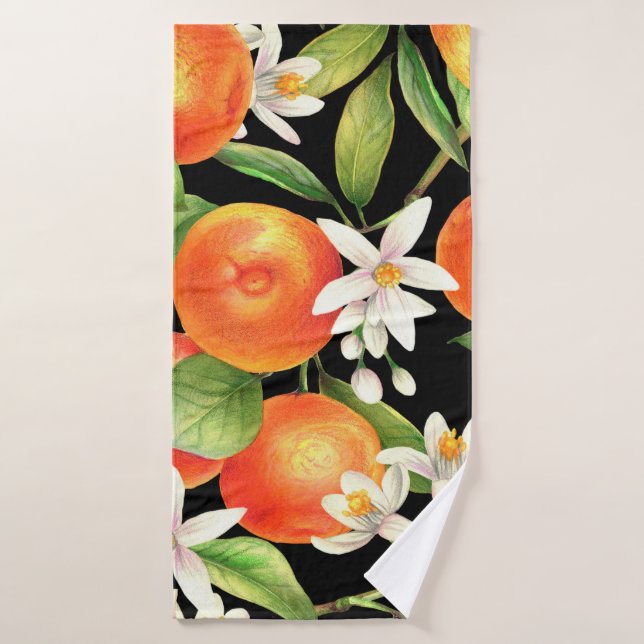 Motif sans couture avec fruits orange, fleurs et l (Serviette de bain)