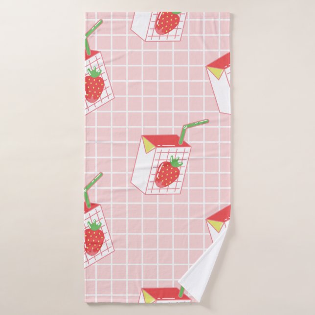 Motif sans couture avec lait de fraise caricaturé  (Serviette de bain)