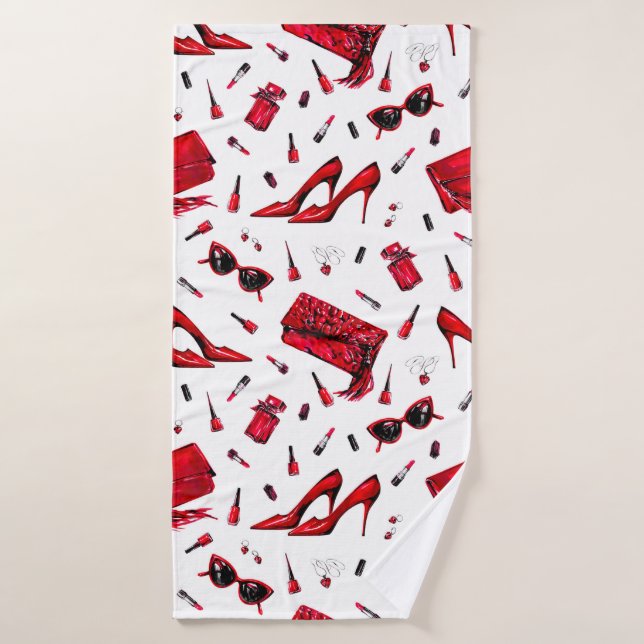 Motif sans couture avec les petites choses en roug (Serviette de bain)