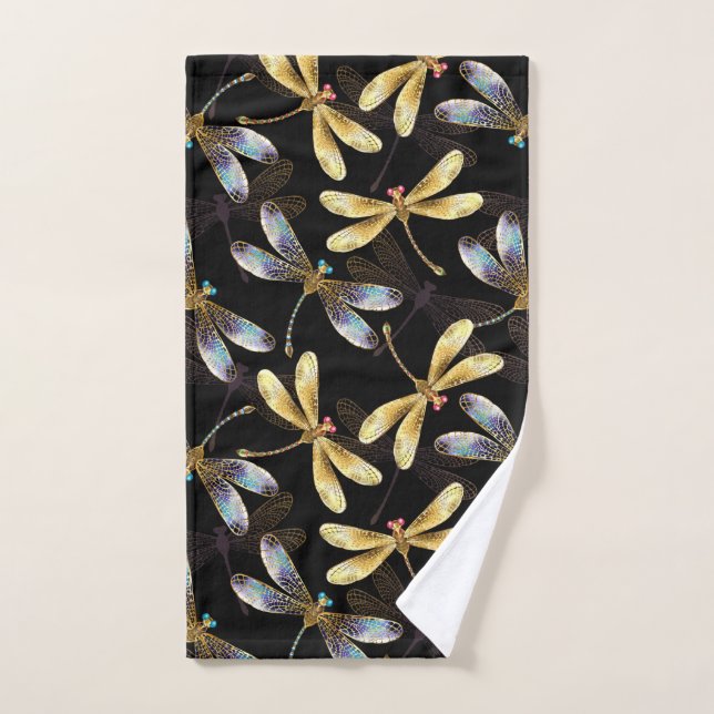 Motif sans couture avec libellules d'or (Serviette à main)