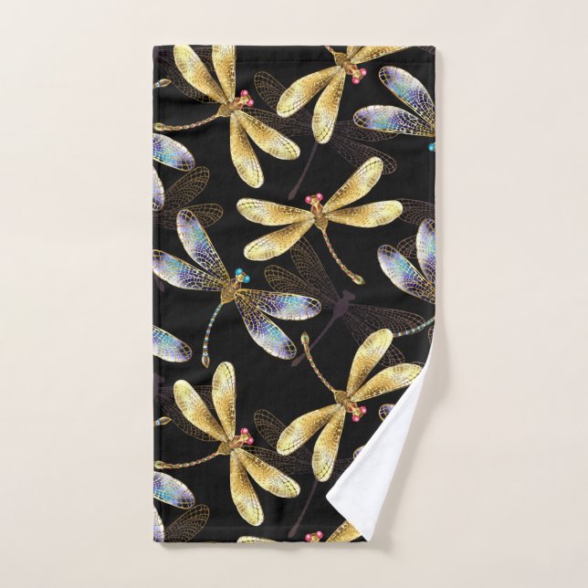 Motif sans couture avec libellules dorées (Serviette à main)