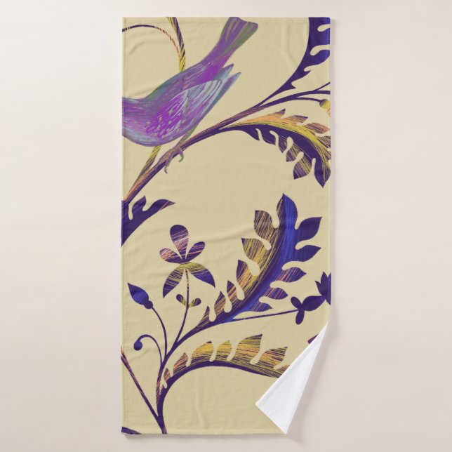 Motif sans couture avec oiseaux et branches avec e (Serviette de bain)