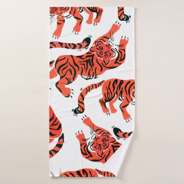 Motif sans couture avec peint en tigres de gouache (Serviette de bain)
