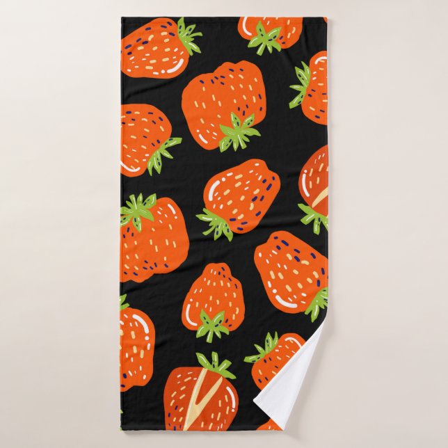 Motif sans couture avec petites fraises sur noir (Serviette de bain)