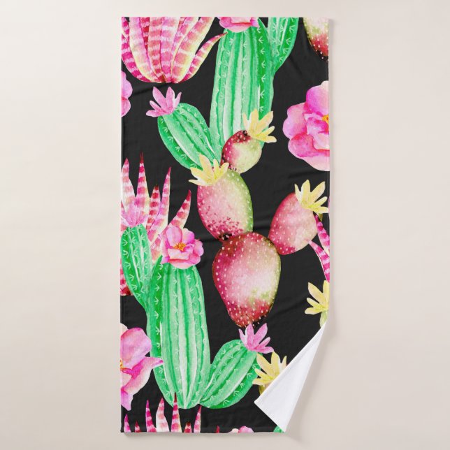 Motif sans couture avec succulents. Aquarelle cact (Serviette de bain)