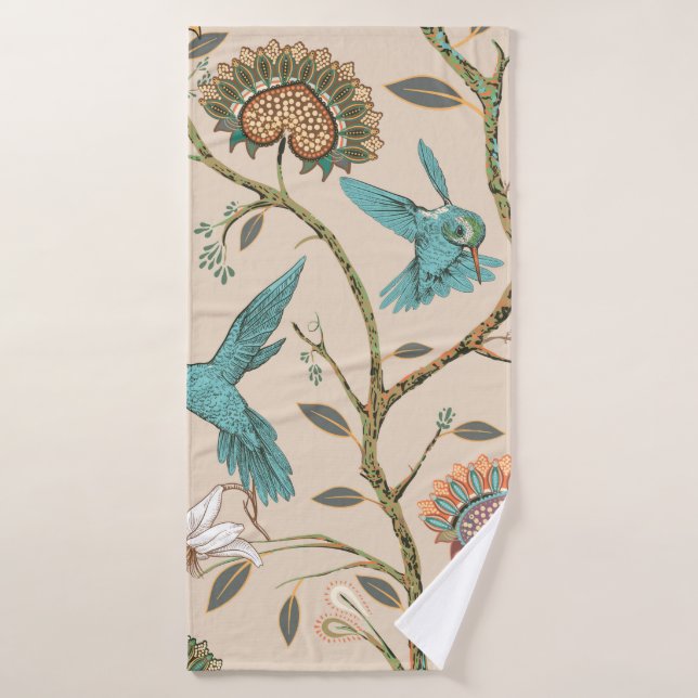 Motif sans couture beige avec fleurs stylisées et  (Serviette de bain)