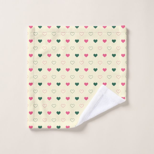 Motif sans couture - Cœurs roses et verts sur fond (Gant de toilette)