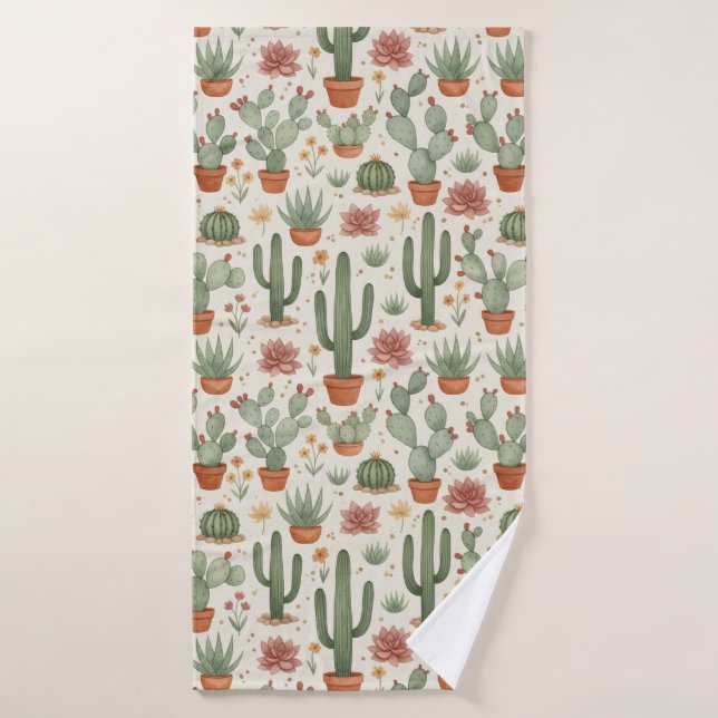 Motif sans couture de cactus de désert succulent (Serviette de bain)