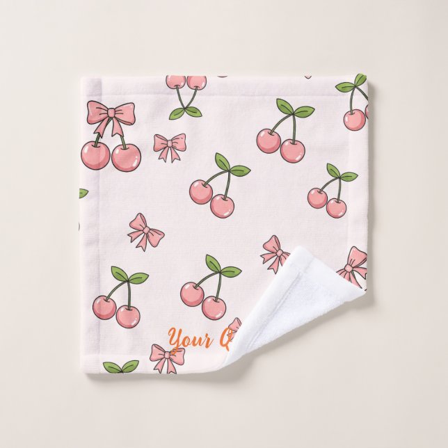 Motif sans couture de cerises roses et de rubans m (Gant de toilette)