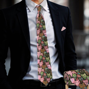 Motif sans couture de chats cool - Cravate - Rose