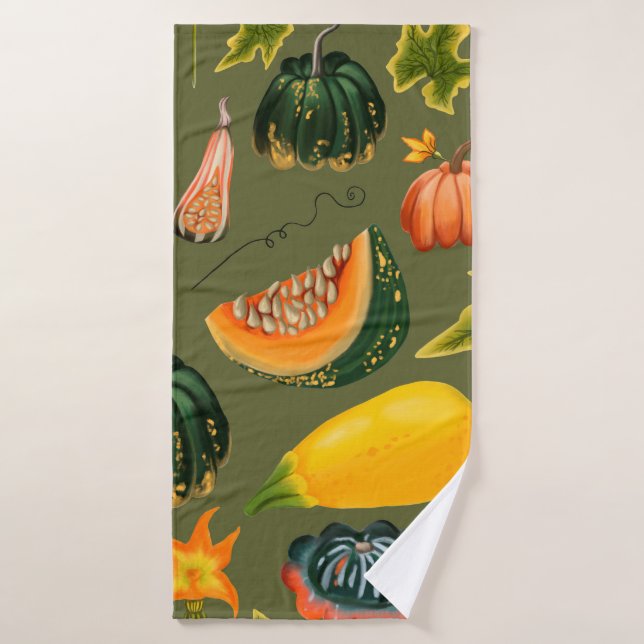 Motif sans couture de citrouilles et de feuilles s (Serviette de bain)