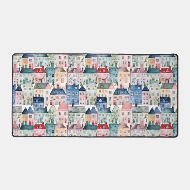 Motif sans couture de maisons de Noël à l'aquarell (Recto)