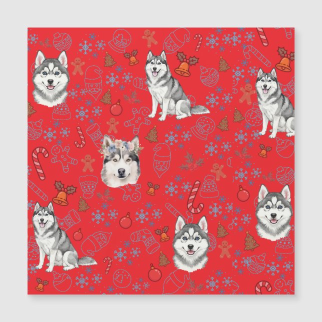 Motif sans couture de Noël d'hiver de chien husky  (Devant)