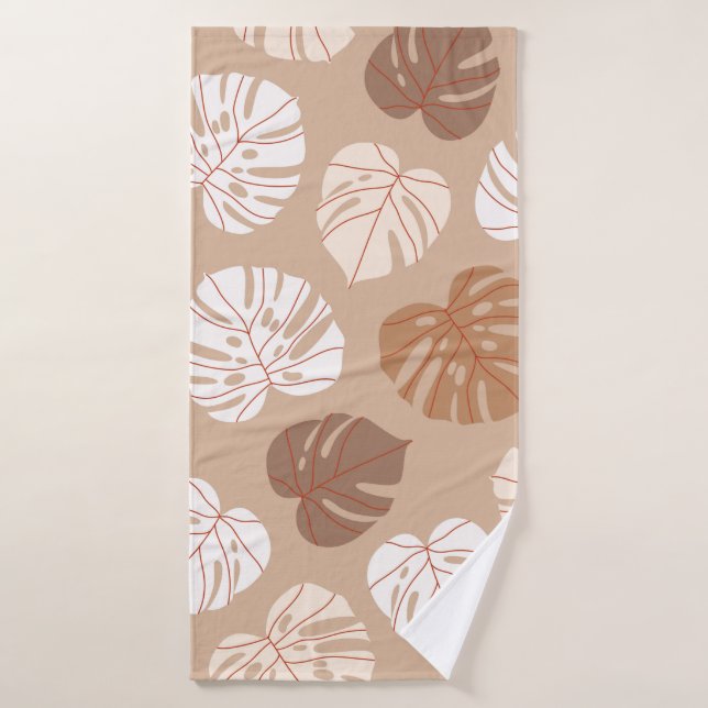 Motif sans couture feuille monstère beige. han bra (Serviette de bain)