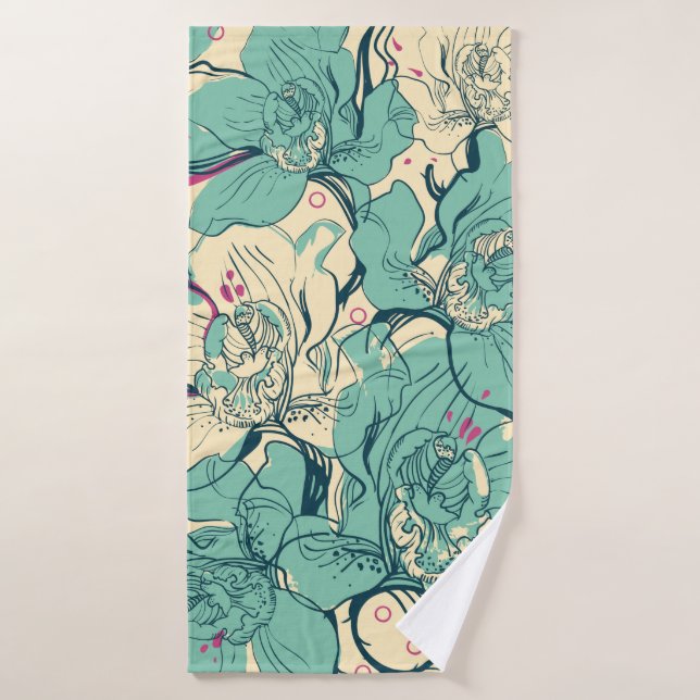 motif sans couture fleurie avec orchidées bleues, (Serviette de bain)