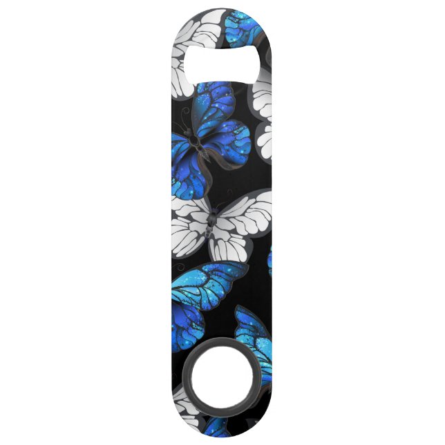 Motif sans couture foncé avec Morpho papillons ble (Devant)