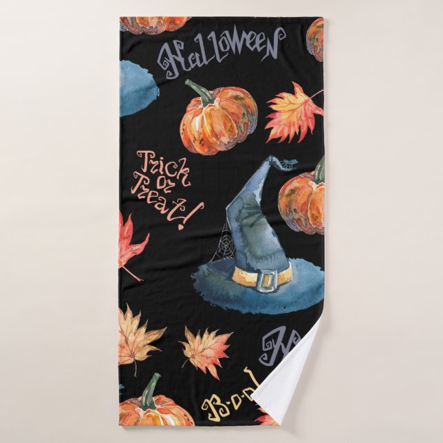 Motif sans couture Halloween avec citrouille hallo (Serviette de bain)