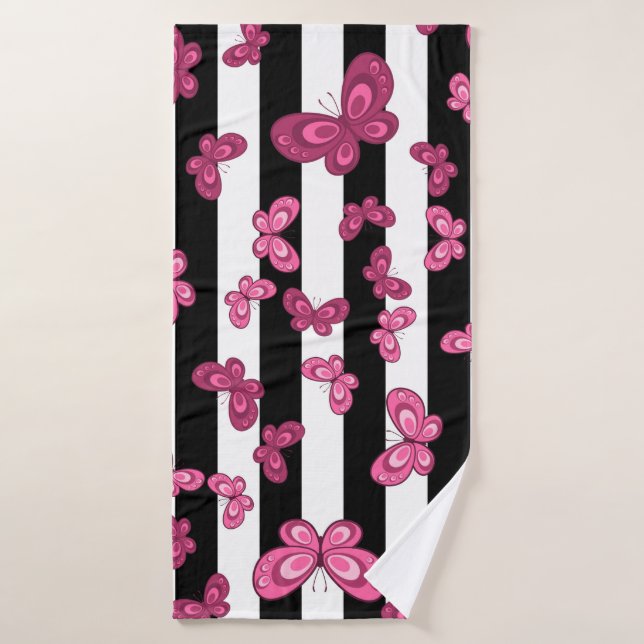 Motif sans couture papillon sur arrière - plan bla (Serviette de bain)