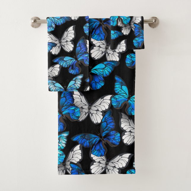 Motif sans couture sombre avec Morpho papillons bl (En situation)