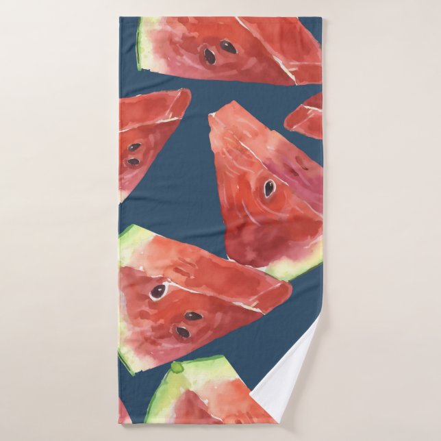 Motif sans couture. Tranches de pastèque aquarelle (Serviette de bain)