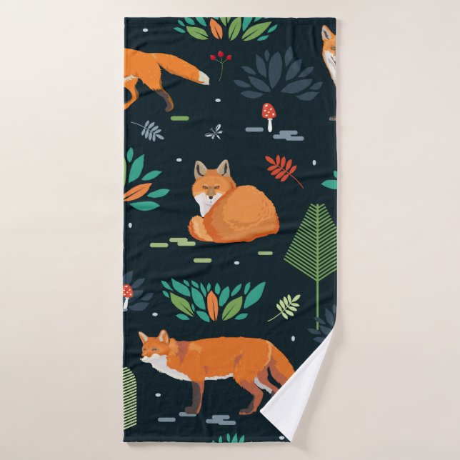 Motif sans joint avec renards, arbres, feuilles, c (Serviette de bain)