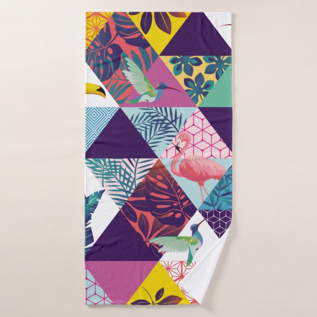 motif sans soudure avec perroquet, Toucans, colibr (Serviette de bain)