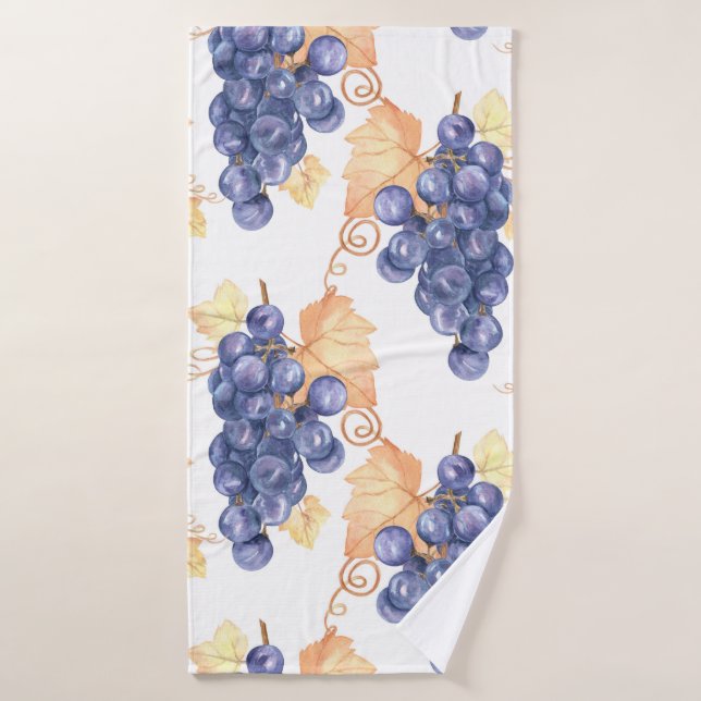 Motif sans soudure de raisins pourpres sur blanc i (Serviette de bain)