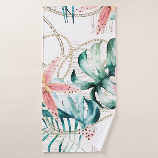 Motif sans soudure tropicale avec feuilles d'orchi (Serviette de bain)