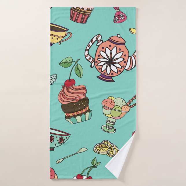 motif sans soudure vintage avec gâteaux (Serviette de bain)