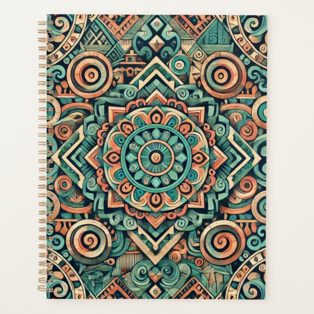 Motif sarcelle et terracotta inspiré des Aztèques (Devant)