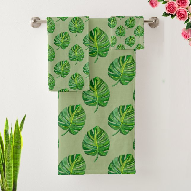 Motif simple de feuille de Monstera sur vert sauge (Créateur téléchargé)