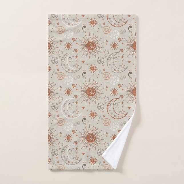 Motif Soleil et Lune Boho (Serviette à main)