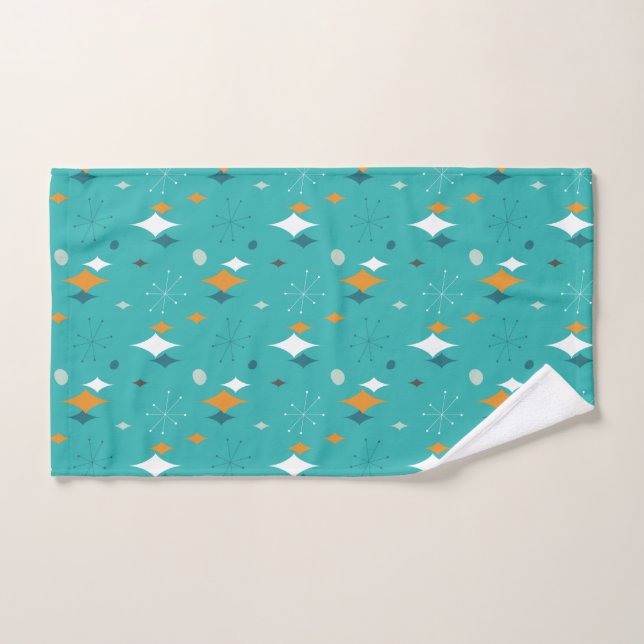 Motif Starburst Mid Century Modern en Turquoise (Serviette à main)
