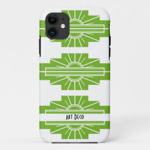 Motif Sunburst Art Déco en blanc et Coque Lime-M