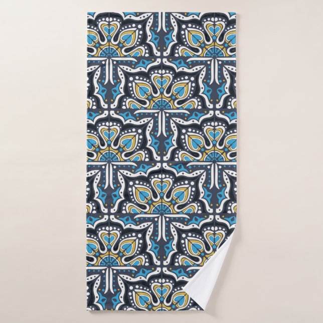 Motif Talavera. Un patchwork indien. Azulejos port (Serviette de bain)