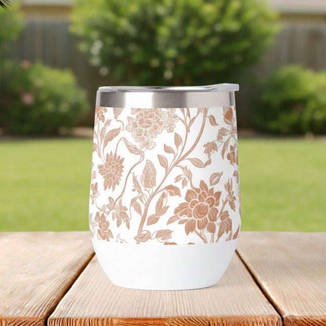 Motif Toile en Terracotta Florale (Add a touch of rustic charm to your houseware collection with this Floral Terracotta Wine Tumbler!)