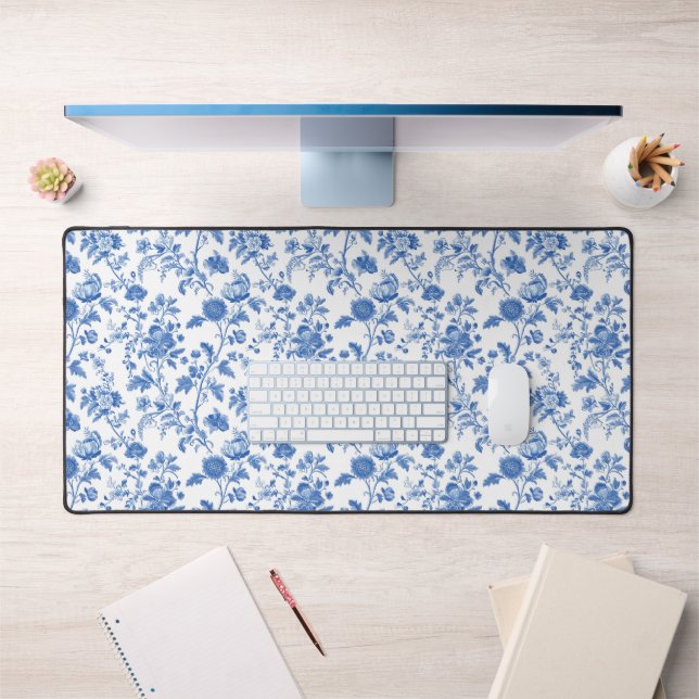 Motif Toile Floral Vintage Bleu Blanc  (Bureau 1)
