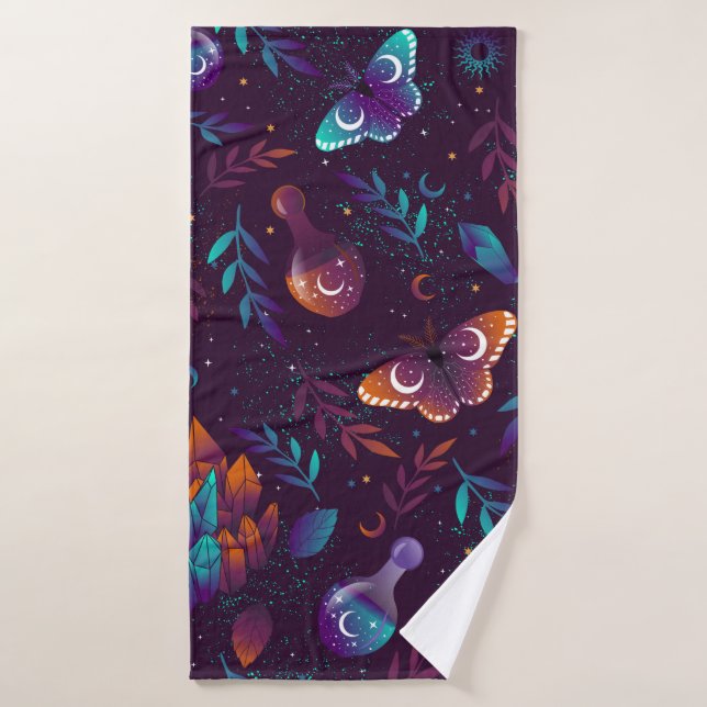 Motif transparent avec papillon spatial, cristaux, (Serviette de bain)